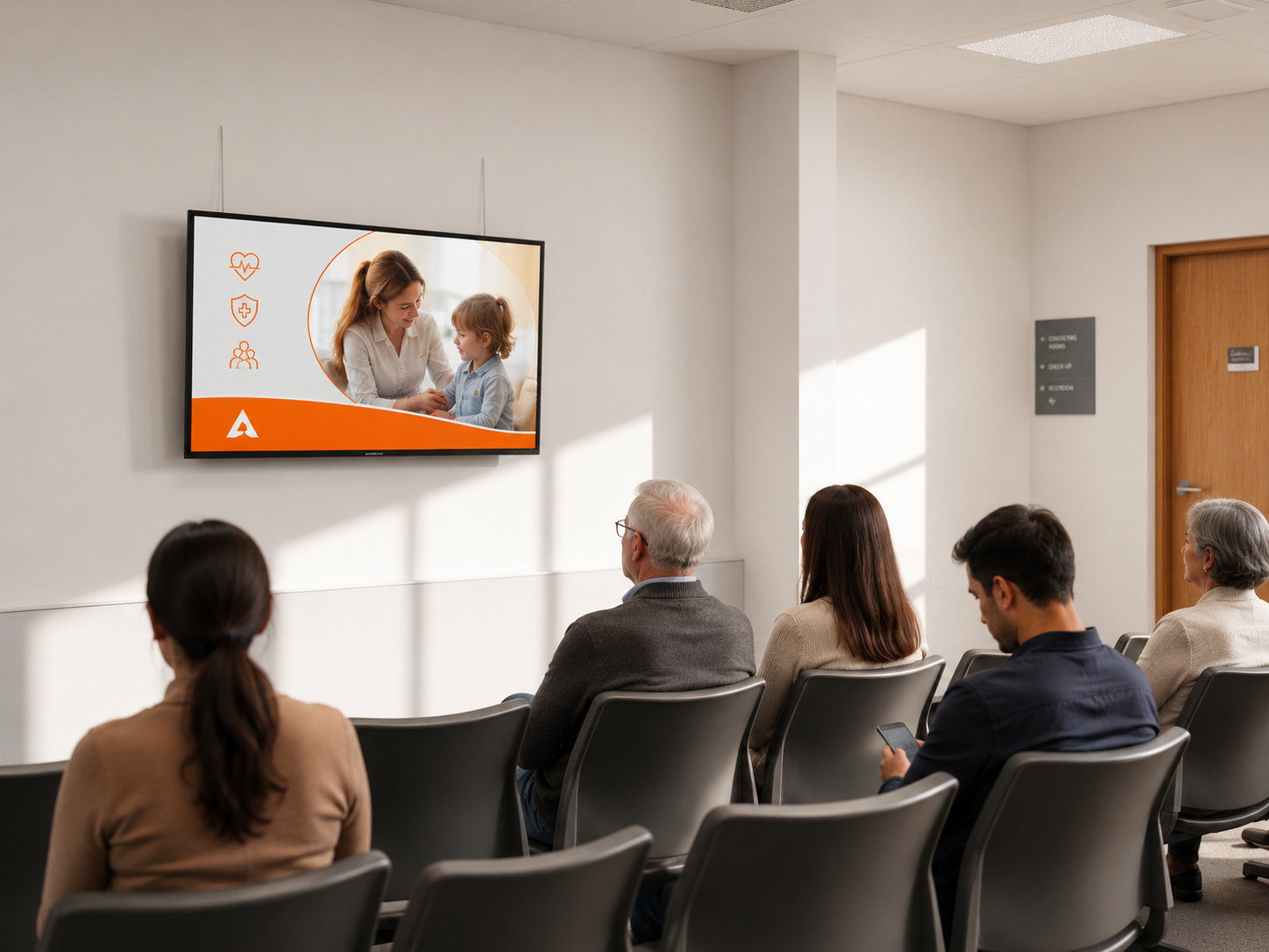 Clínica com tela de comunicação na recepção